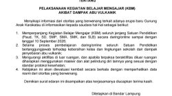 Dampak Abu Vulkanik Anak Krakatau, Pemprov Lampung Perpanjang KBM Daring hingga 10 September