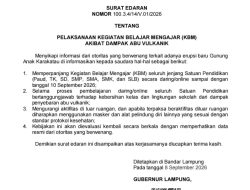 Dampak Abu Vulkanik Anak Krakatau, Pemprov Lampung Perpanjang KBM Daring hingga 10 September