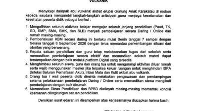 Dampak Abu Vulkanik Anak Krakatau, Gubernur Lampung Instruksikan Sekolah Belajar Daring